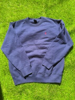 Ralph Lauren Navy Crewneck Sweatshirt with Red Pony Embroidery